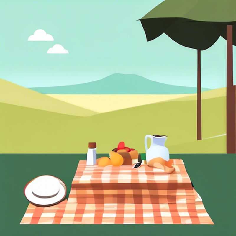 A charming picnic set laid out on a checkered blanket, ready for a delightful outdoor meal.