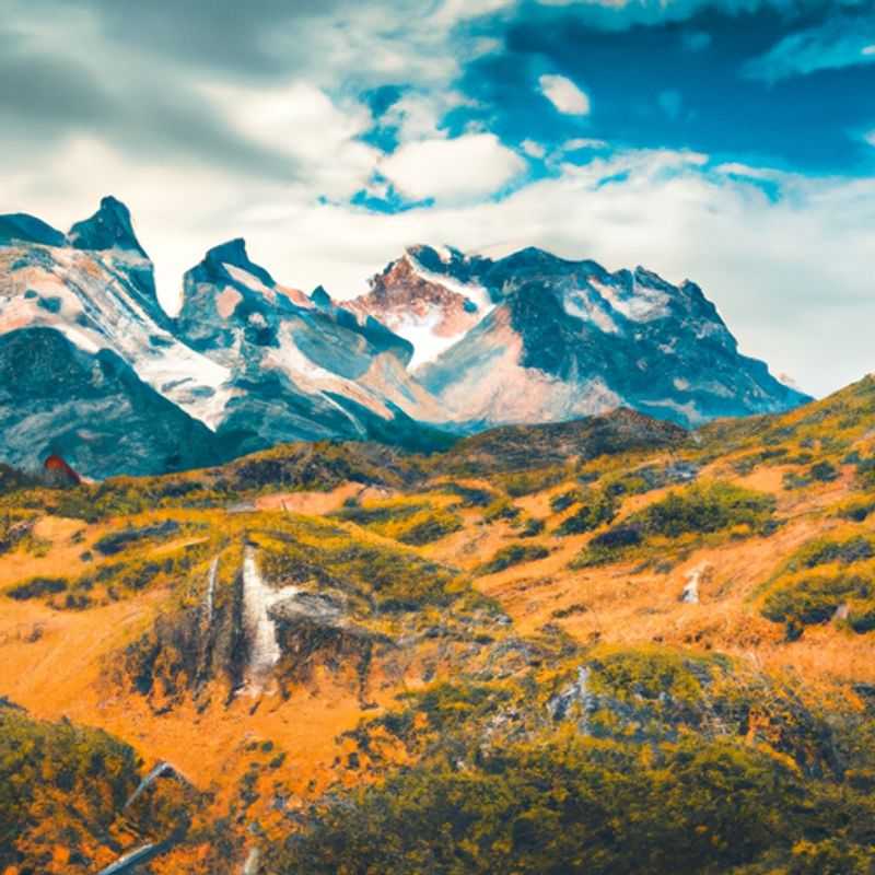 A group of four intrepid hikers navigate the breathtaking Dientes Circuit in Chile, a 5-day trek between summer and fall, surrounded by towering granite peaks and vibrant autumn foliage.