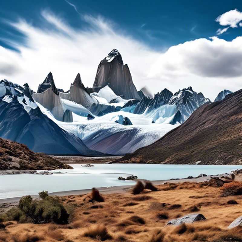 A group of four adventurous backpackers, known as The Romantic Traveler, hiking the breathtaking Mount Fitz Roy Trek in Argentina, surrounded by stunning landscapes as winter transitions to spring during their three-week journey.