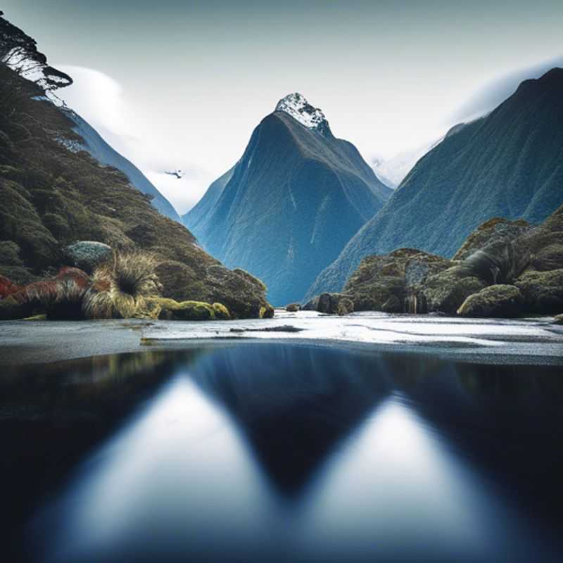 A family with children in a cozy caravan trailer, surrounded by the breathtaking landscapes of Milford Track, New Zealand, capturing the essence of adventure during their 24-hour journey between winter and spring.