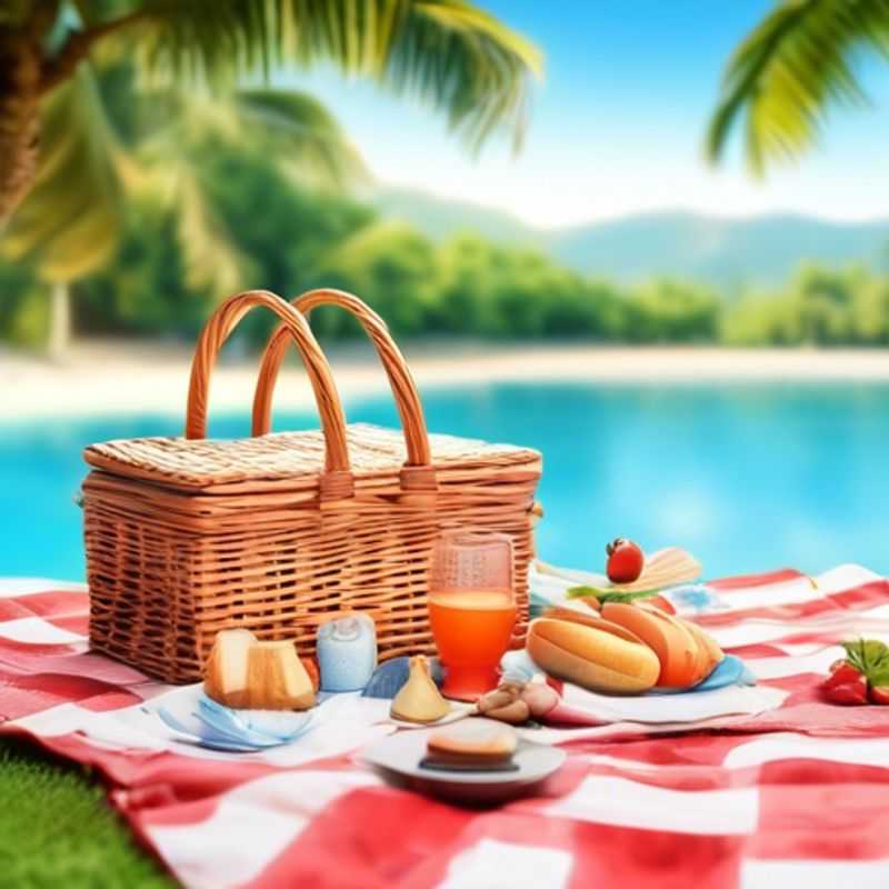 A charming picnic set laid out on a checkered blanket, ready for a delightful outdoor meal.