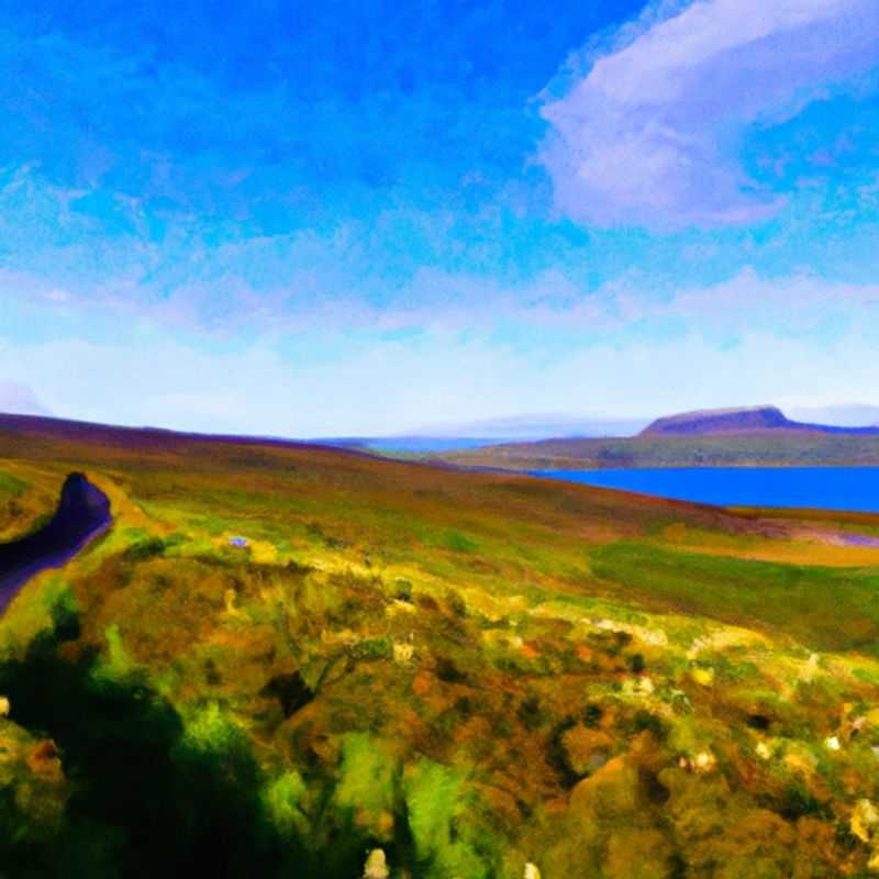 A solitary digital nomad, immersed in the breathtaking panorama of the Isle of Skye, Scotland, during a transformative 2&#45;week summer sojourn. Rugged cliffs, vibrant heather, and tranquil lochs provide an inspiring backdrop for contemplation, creativity, and connection with the untamed beauty of nature.