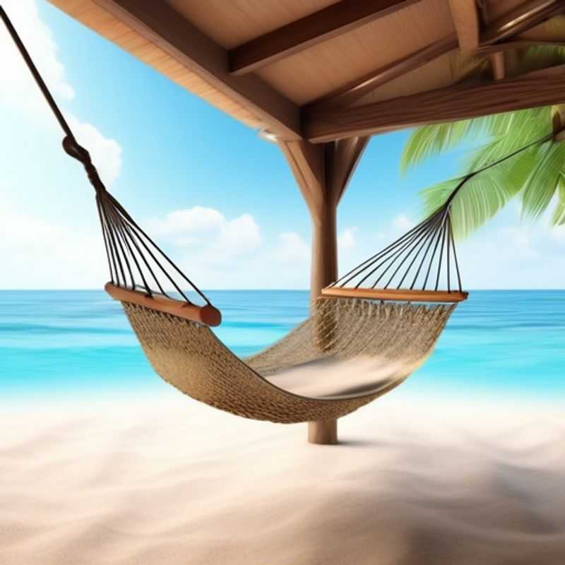 A comfortable hammock hanging between two trees, ready for relaxation.