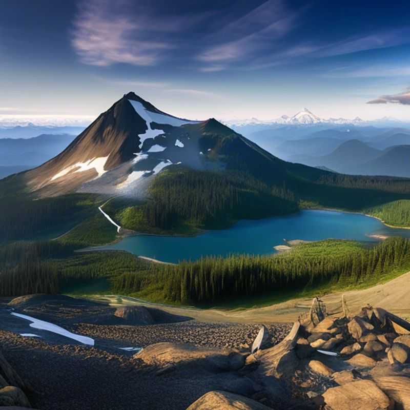 A group of six backpackers, The Gap Year Travelers, stand triumphantly atop the Black Tusk, a jagged volcanic peak in British Columbia, Canada, during the shoulder season between summer and fall, their backpacks and smiles reflecting their adventurous spirit.