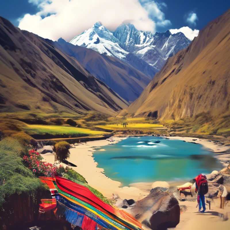 A solo backpacker traveler, brimming with adventure, stands triumphantly atop a mountain pass on the Santa Cruz Trek, Peru, surrounded by the breathtaking beauty of the Andes Mountains.