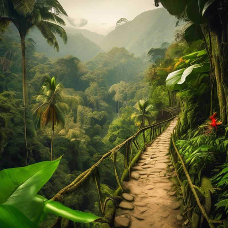 A group of six adventurous backpackers, united by their love for food, trekking through the lush green jungle on their way to Ciudad Perdida, Colombia, capturing the spirit of exploration and camaraderie during their week-long spring journey.