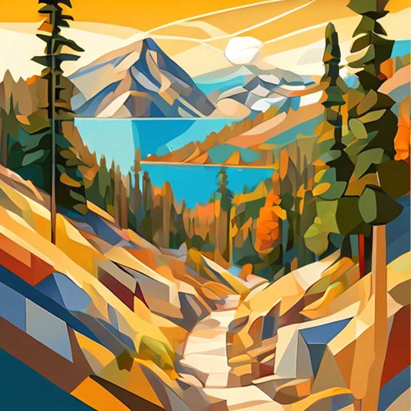 A vibrant group of six backpackers from The Staycationer trekking through the scenic landscapes of the Pacific Crest Trail, USA, surrounded by the stunning transition of summer to fall foliage during their exhilarating 5-day adventure.